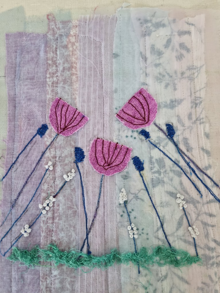 Seedheads on fabric & organza